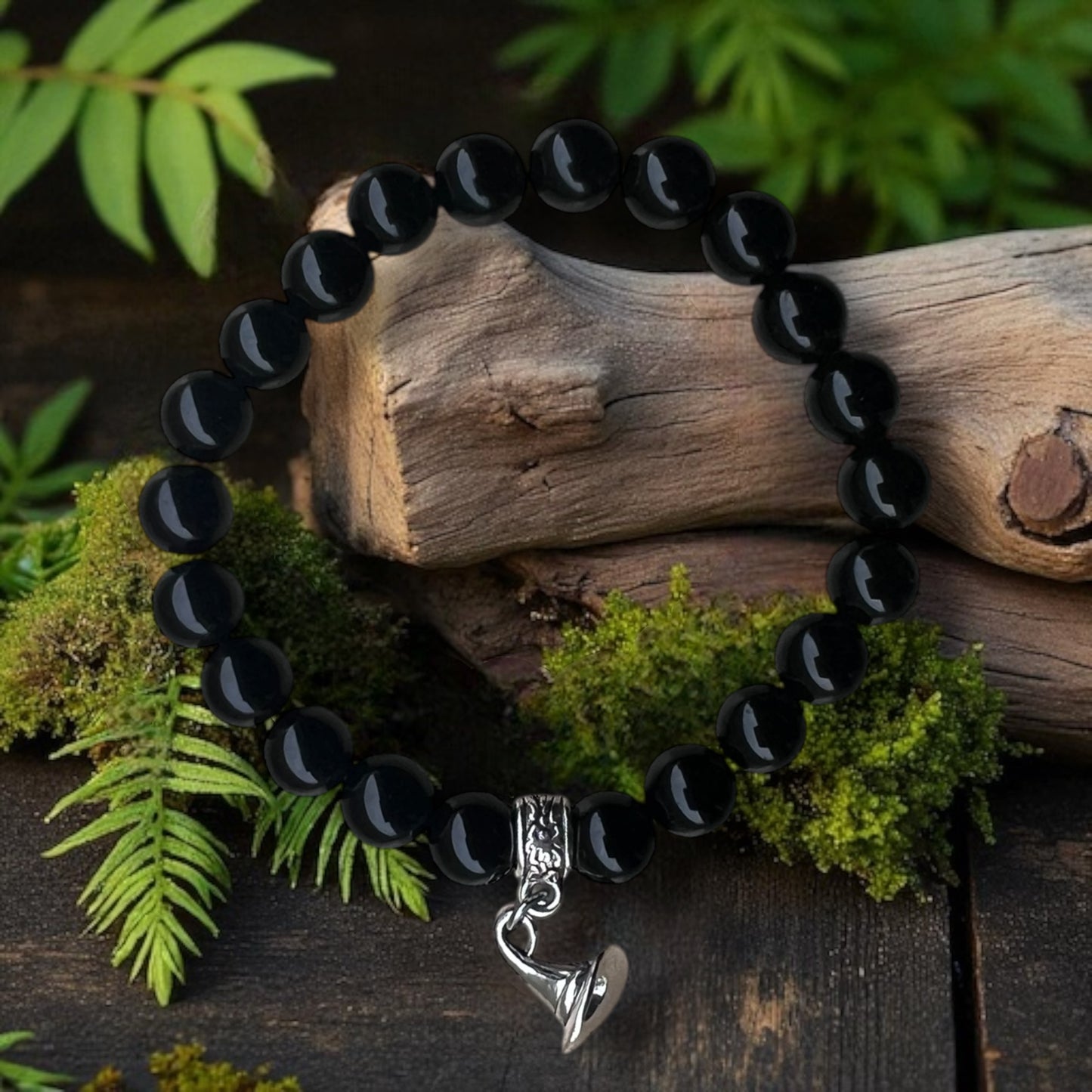 BRACELET || BLACK OBSIDIAN WITH WITCH’S HAT CHARM