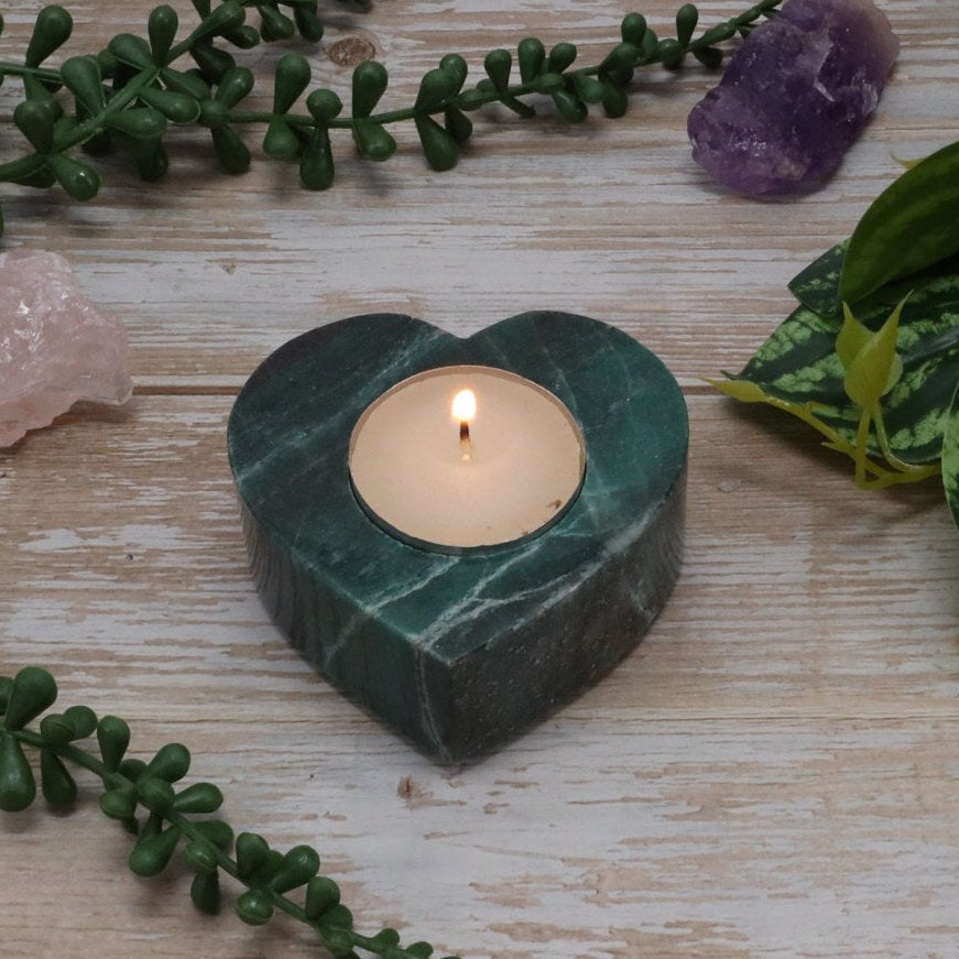 CANDLE HOLDER || GREEN AVENTURINE HEART TEA LIGHT HOLDER