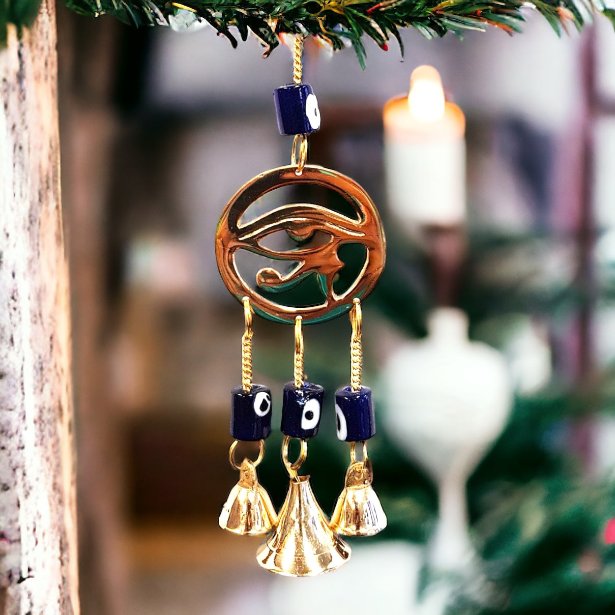 BRASS BELL CHIMES - EYE OF HORUS - 25CM