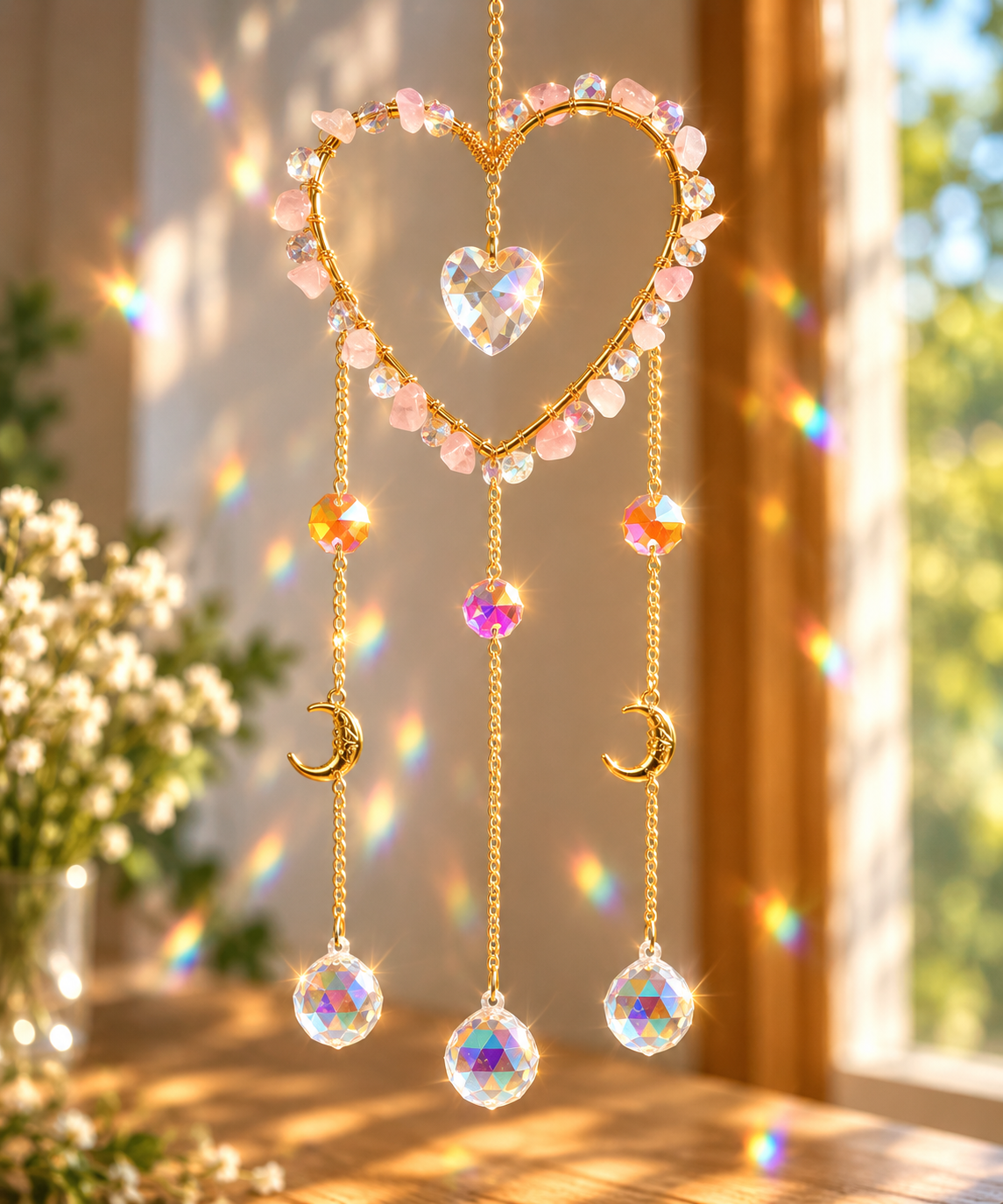 SUN CATCHER || ROSE QUARTZ HEART
