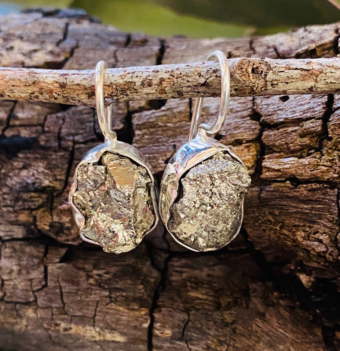 PYRITE DRUZY EARRINGS - 925 STERLING SILVER