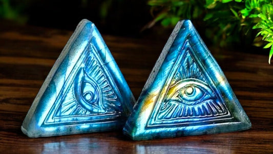 CARVINGS || LABRADORITE TRIANGLE EVIL EYE