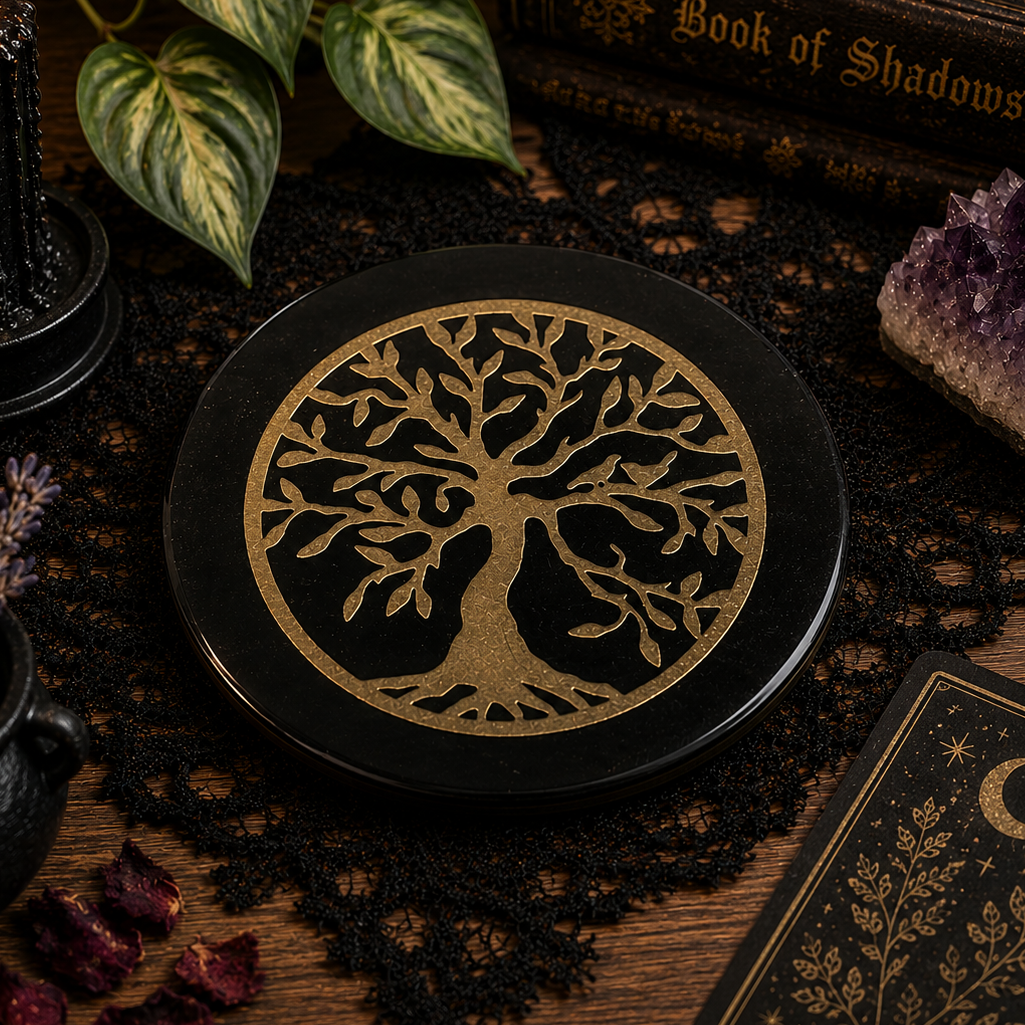 CARVINGS || BLACK OBSIDIAN PLATE - TREE OF LIFE