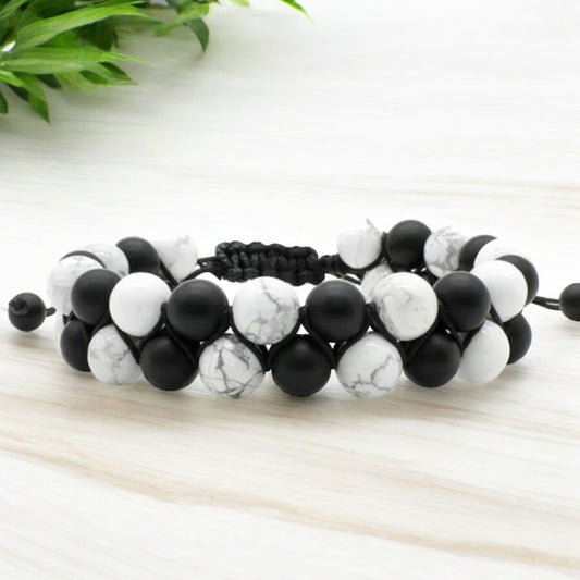 BRACELET || HOWLITE YIN/YANG DOUBLE BEAD CHAKRA