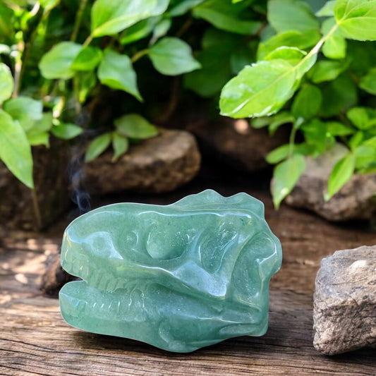 CARVINGS || GREEN AVENTURINE DINOSAUR SKULL