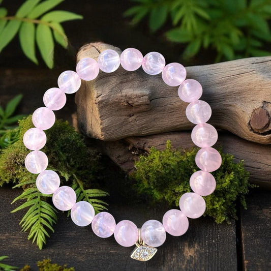BRACELET || ROSE QUARTZ WITH EVIL EYE CHARM