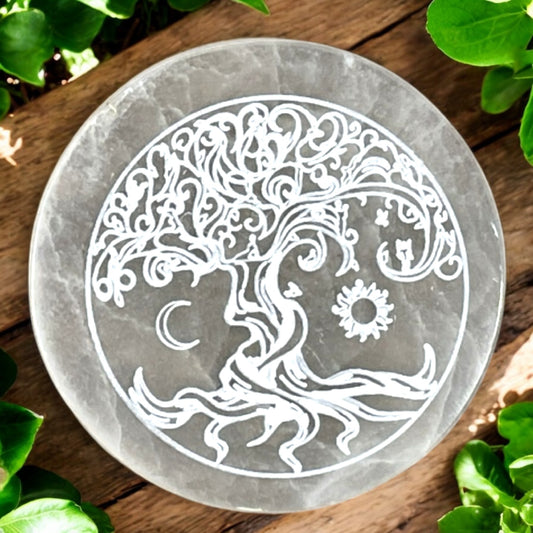 CHARGING PLATE || SELENITE - TREE OF LIFE - SUN & MOON