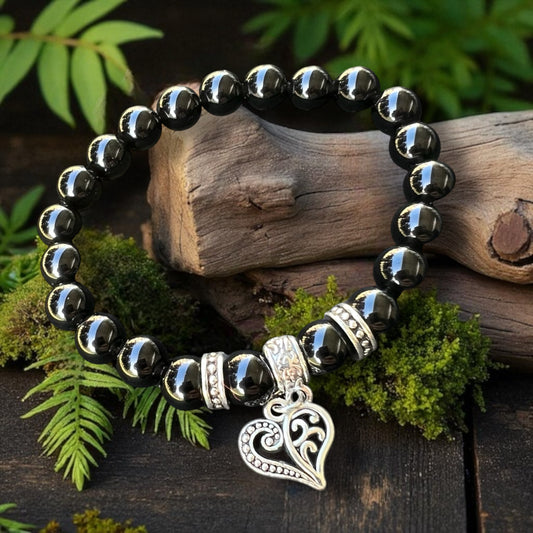 BRACELET || BLACK OBSIDIAN WITH FILIGREE HEART CHARM