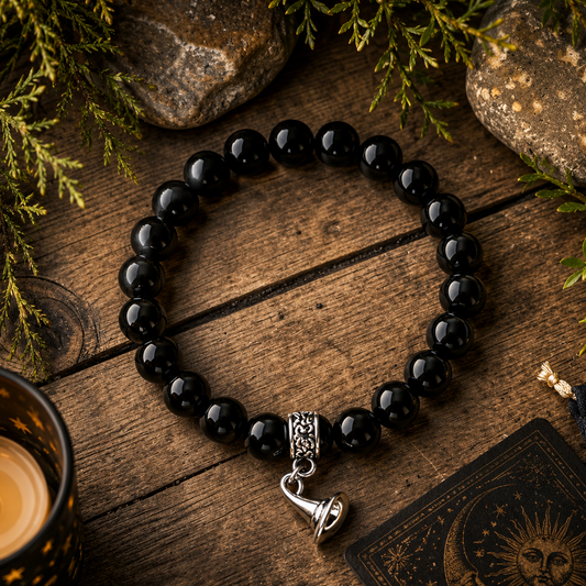 BRACELET || BLACK OBSIDIAN WITH WITCH’S HAT CHARM