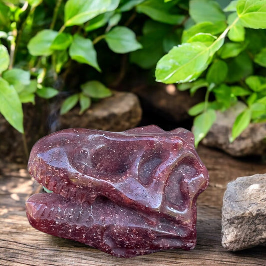 CARVINGS || STRAWBERRY QUARTZ DINOSAUR SKULL