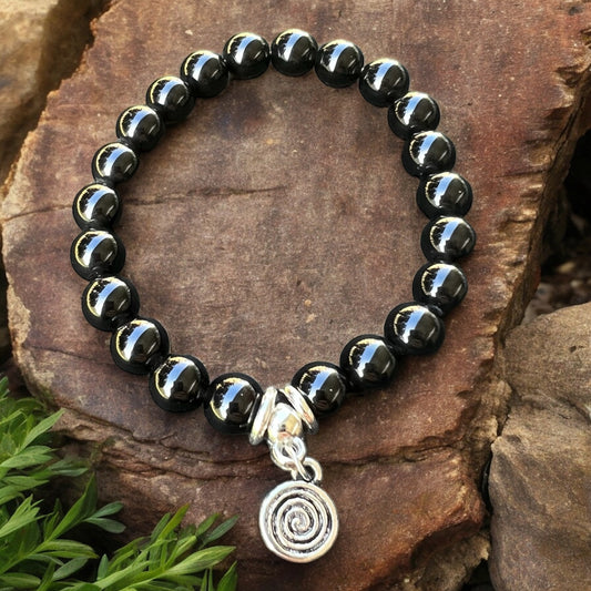 BRACELET || BLACK OBSIDIAN WITH SPIRAL CHARM
