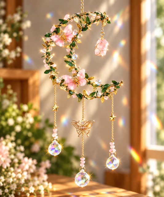 SUN CATCHER || ROSE QUARTZ FAIRY MOON