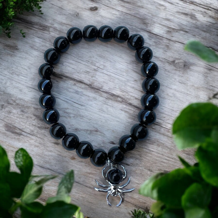BRACELET || BLACK OBSIDIAN WITH SPIDER CHARM