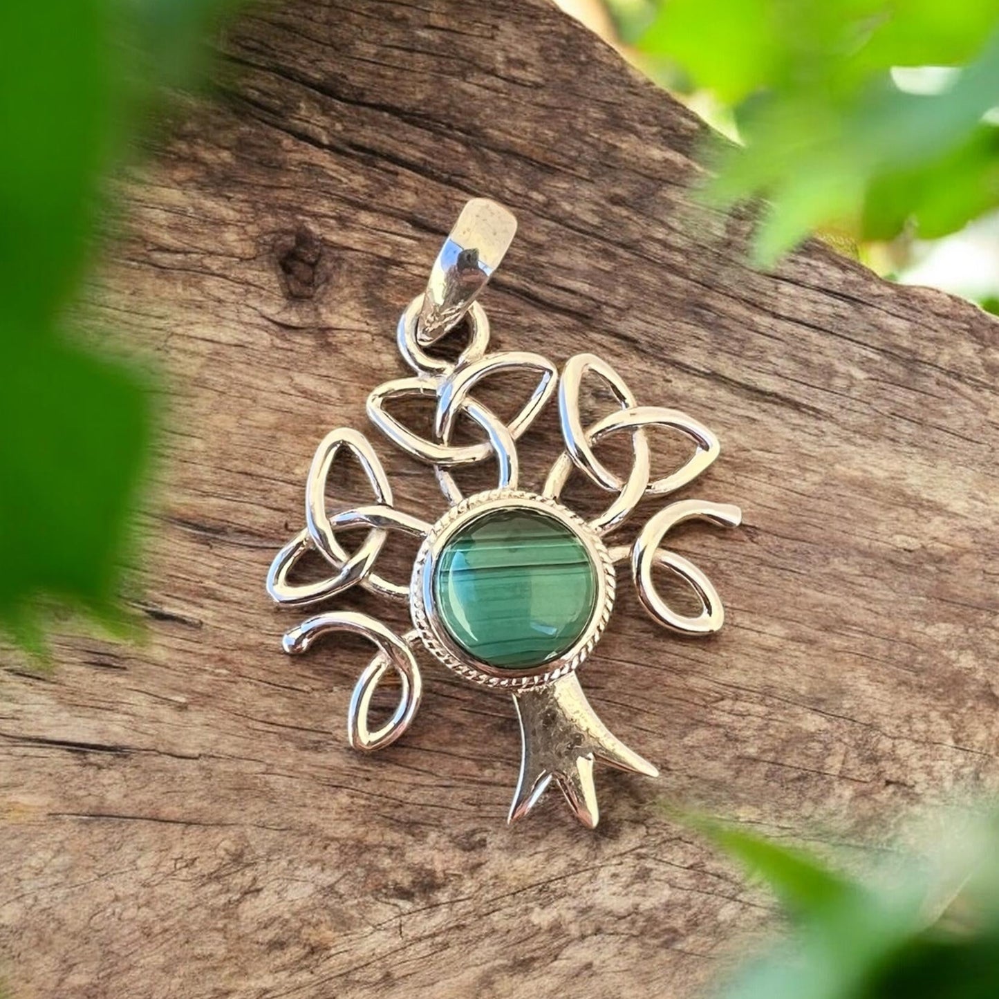PENDANT || MALACHITE CELTIC TREE - 925 STERLING SILVER