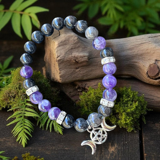 BRACELET || AMETHYST & NUUMMITE TRIPLE MOON