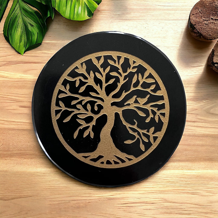 CARVINGS || BLACK OBSIDIAN PLATE - TREE OF LIFE