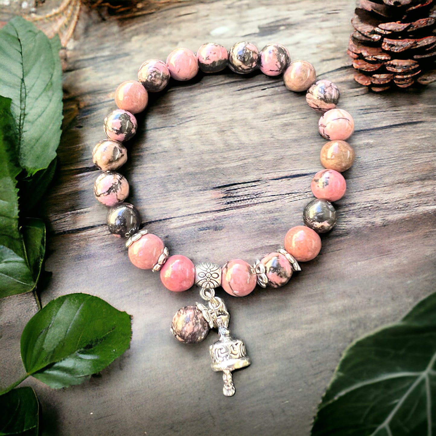 BRACELET || RHODONITE WITH BELL CHARM