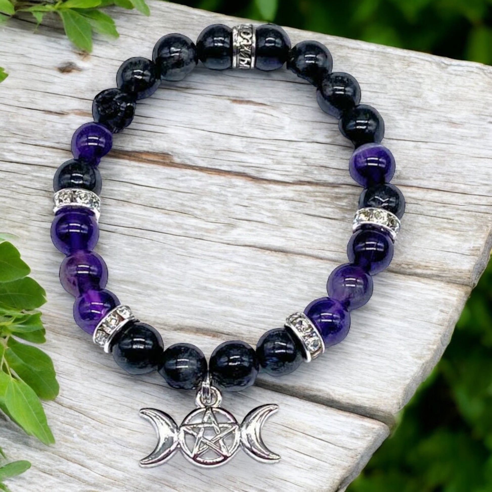 BRACELET || AMETHYST & NUUMMITE TRIPLE MOON