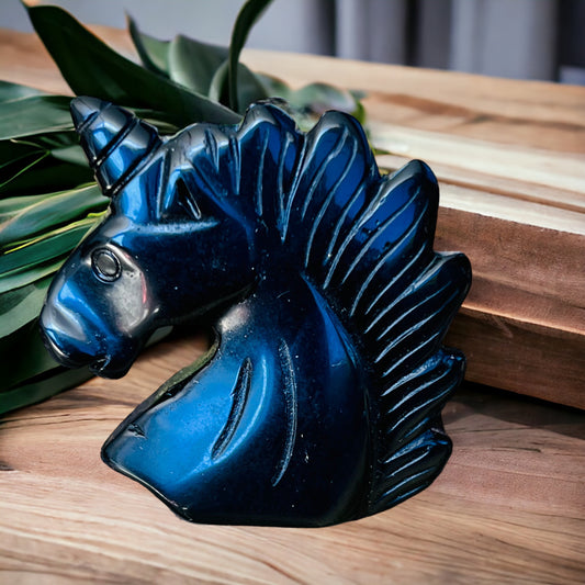 CARVINGS || BLACK OBSIDIAN UNICORN