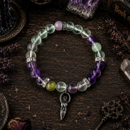 BRACELET || RAINBOW FLUORITE WITH GODDESS CHARM
