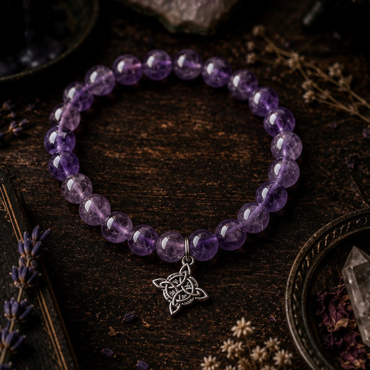 BRACELET || AMETHYST WITH WITCHES KNOT CHARM