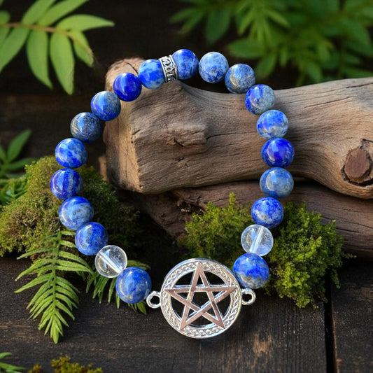 BRACELET || LAPIS LAZULI & QUARTZ WITH PENTAGRAM CHARM