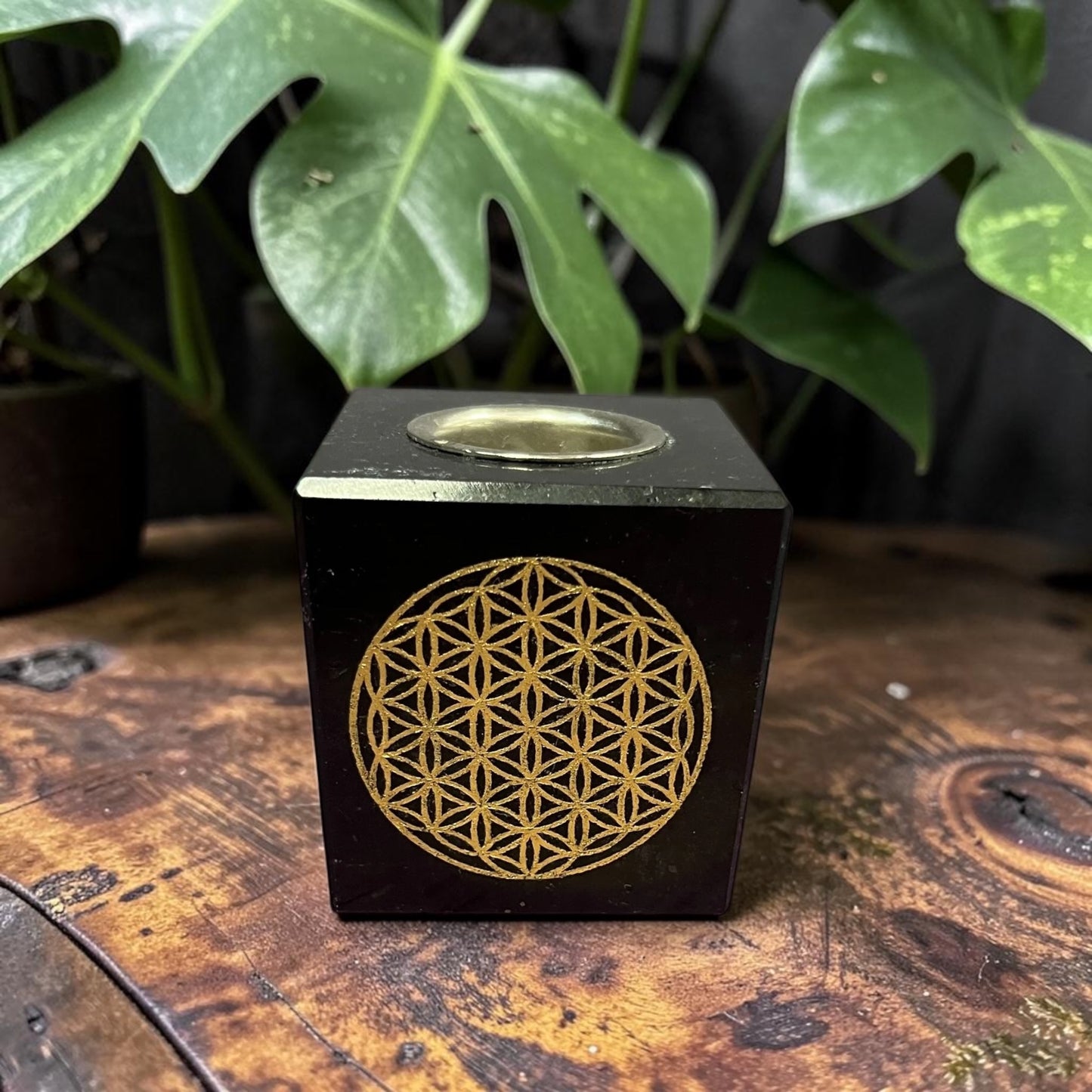 CANDLE HOLDER || TOURMALINE FLOWER OF LIFE