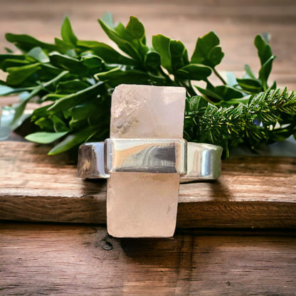 ROSE QUARTZ ROUGH RING - 925 STERLING SILVER