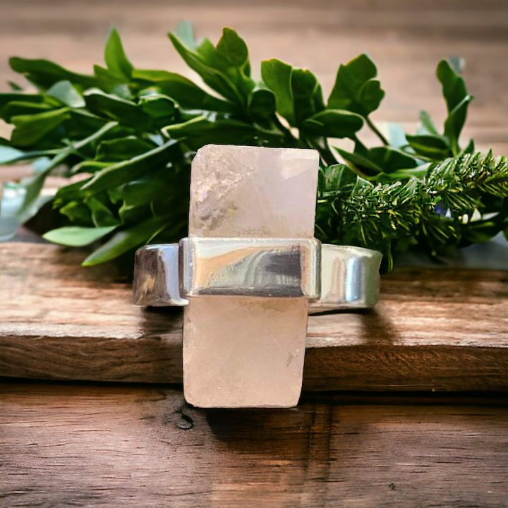 ROSE QUARTZ ROUGH RING - 925 STERLING SILVER