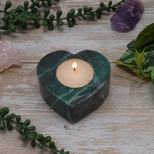 CANDLE HOLDER || GREEN AVENTURINE HEART TEA LIGHT HOLDER
