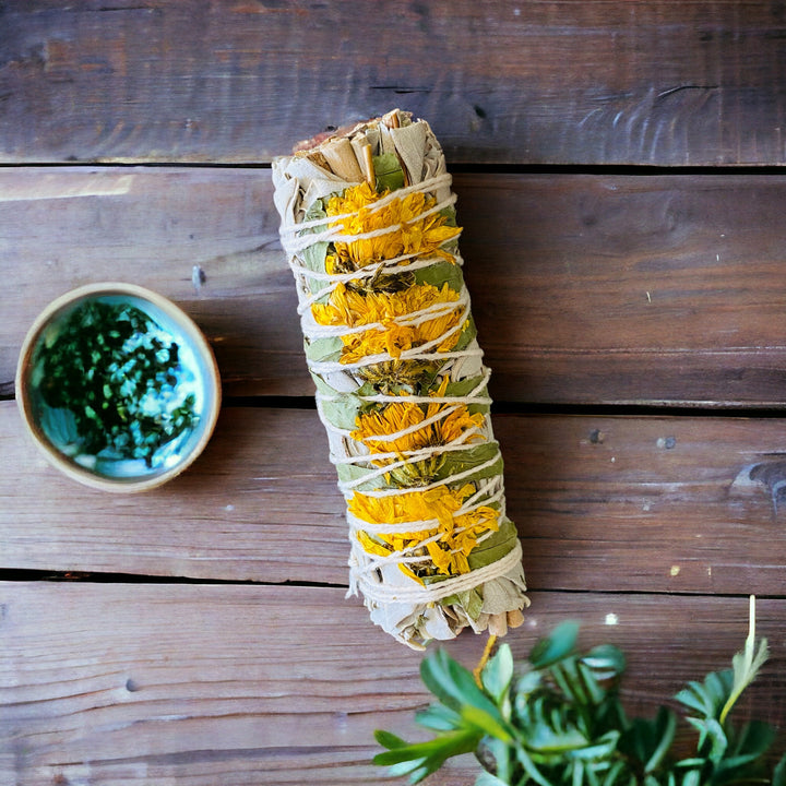 SMUDGE STICK || WHITE SAGE WITH SUNFLOWERS - SMALL