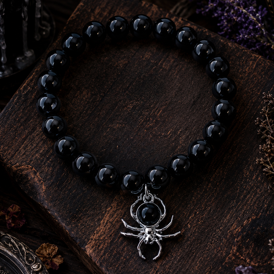 BRACELET || BLACK OBSIDIAN WITH SPIDER CHARM
