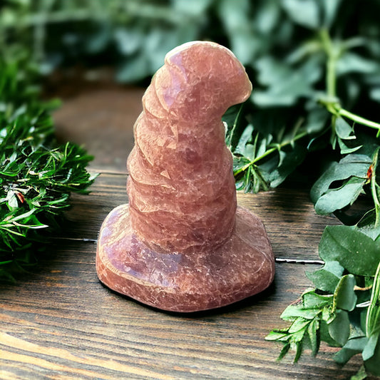 CARVINGS || NATURAL STRAWBERRY QUARTZ WITCHES HAT
