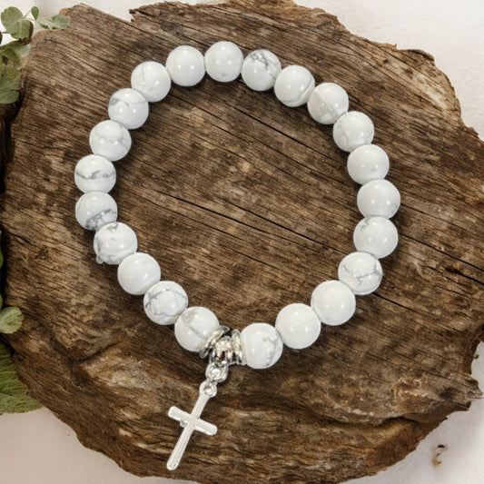 BRACELET || HOWLITE WITH CROSS CHARM