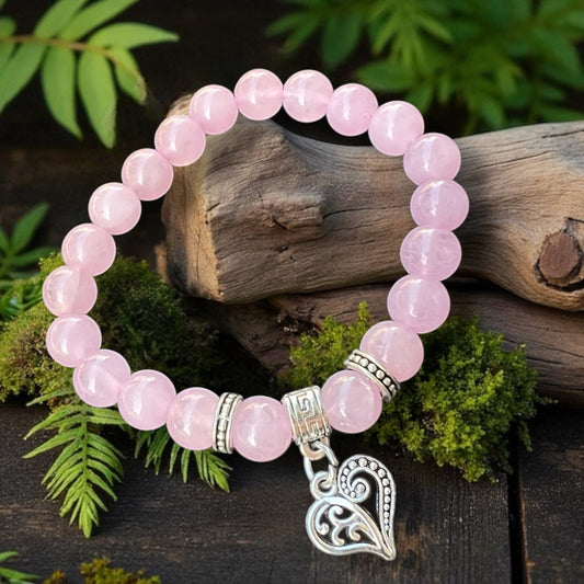 BRACELET || ROSE QUARTZ WITH FILIGREE HEART
