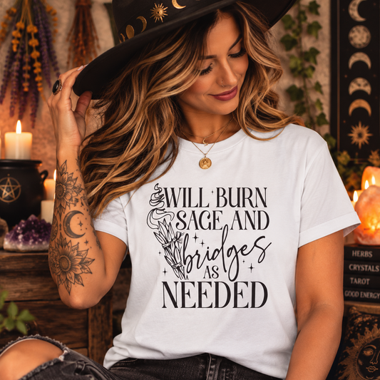 T-SHIRT | BURN SAGE & BRIDGES - (BLACK WRITING)