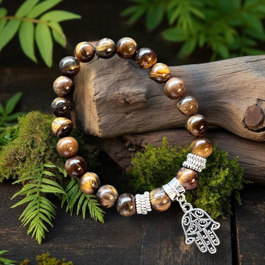 BRACELET || TIGER EYE WITH HAMSA HAND CHARM