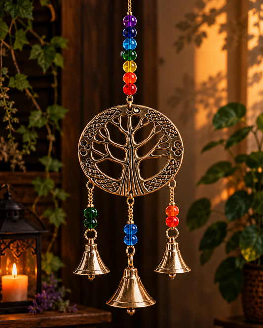 BRASS BELL CHIMES - CHAKRA TREE OF LIFE - 30CM