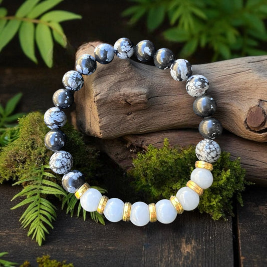 BRACELET || ANGELITE & SNOWFLAKE OBSIDIAN