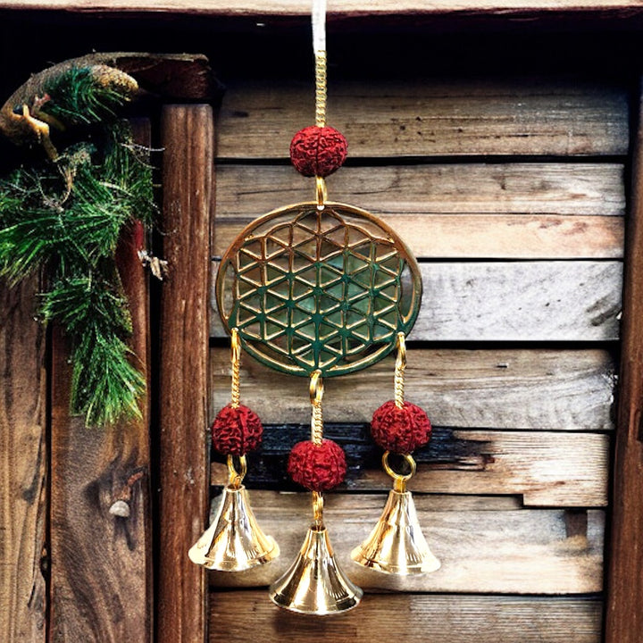 BRASS BELL CHIMES - FLOWER OF LIFE - 27CM