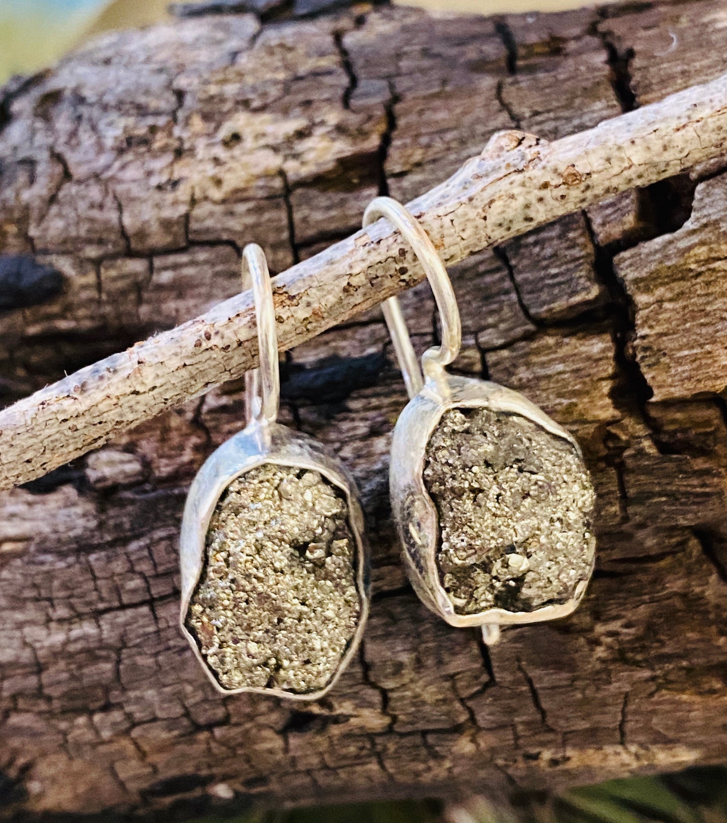 PYRITE DRUZY EARRINGS - 925 STERLING SILVER