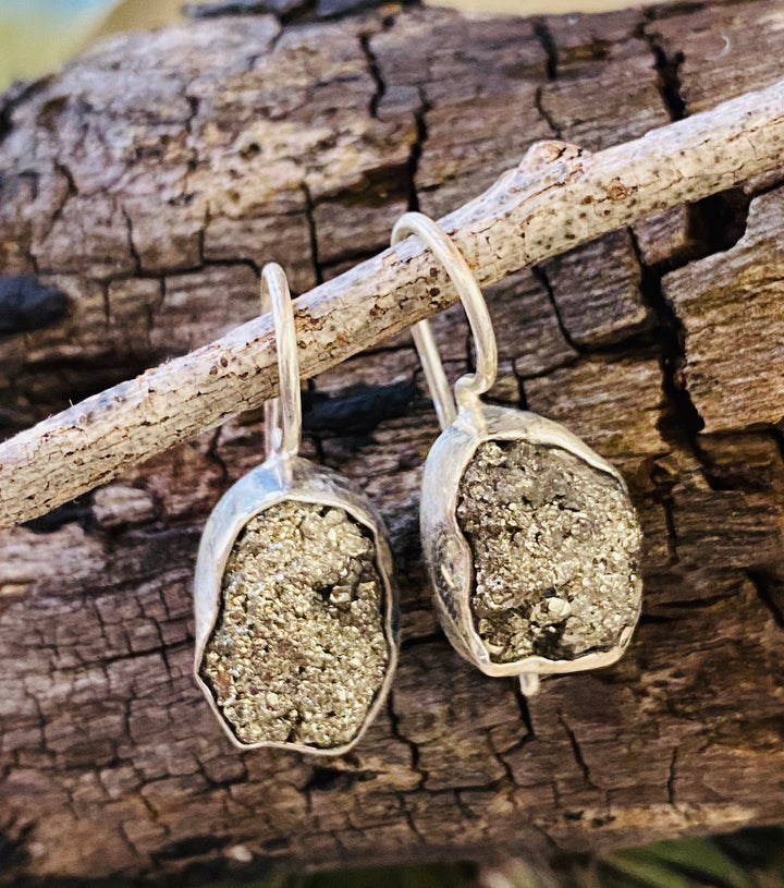 PYRITE DRUZY EARRINGS - 925 STERLING SILVER