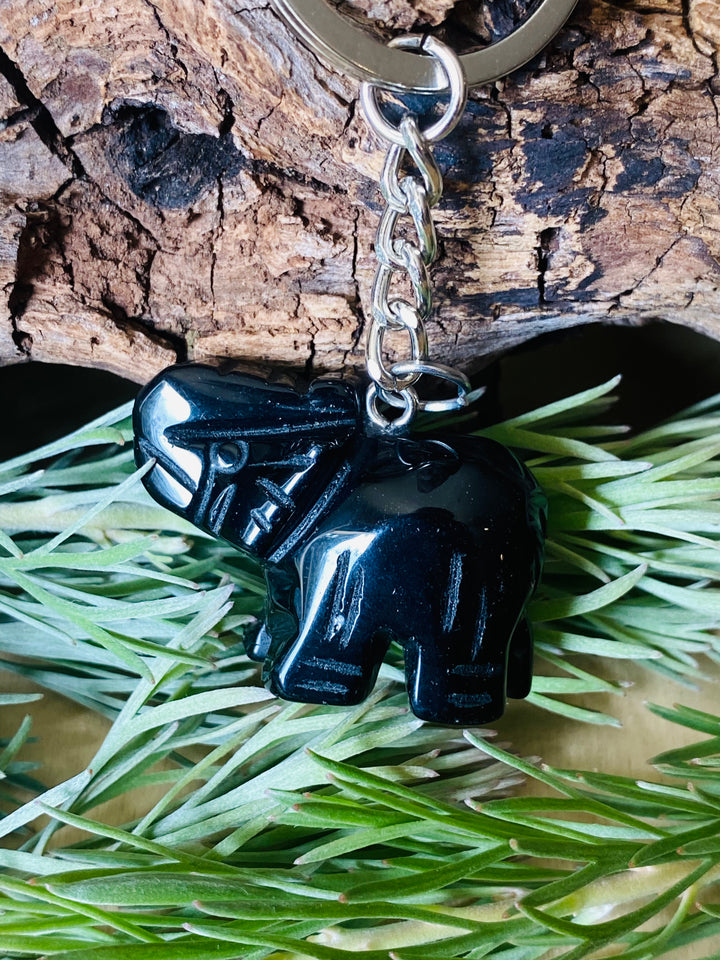 CARVINGS || BLACK OBSIDIAN ELEPHANT KEYRING