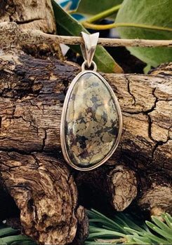 PYRITE IN MAGNETITE PENDANT - 925 STERLING SILVER