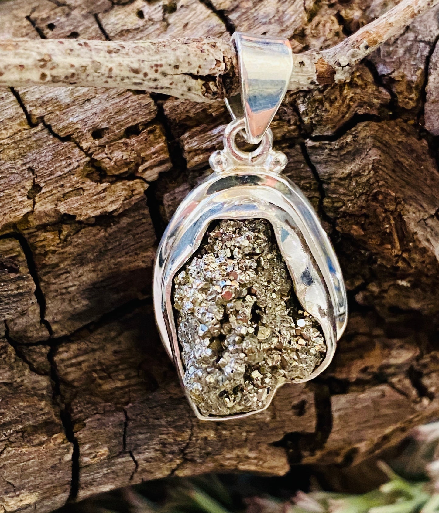 PYRITE DRUZY PENDANT - 925 STERLING SILVER