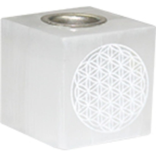 CANDLE HOLDER || SELENITE - FLOWER OF LIFE