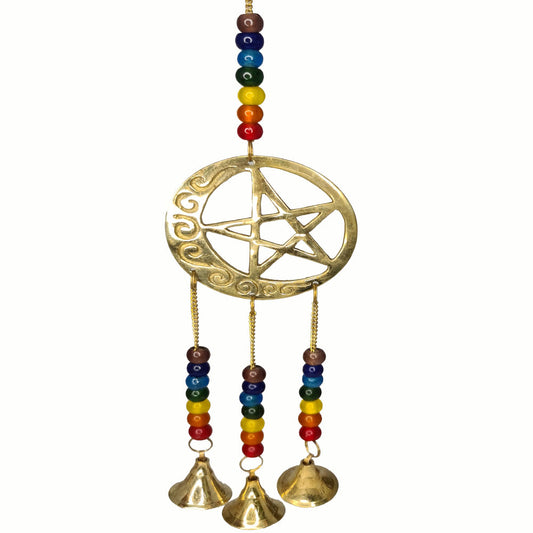 BRASS BELL CHIMES - PENTACLE MOON