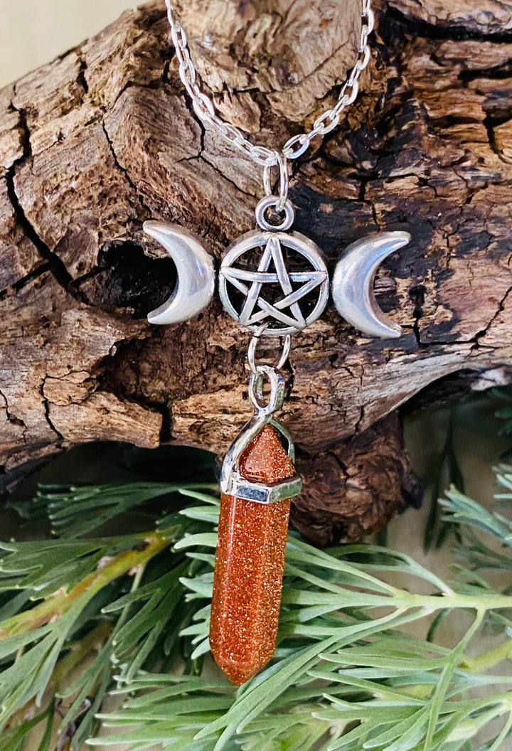 PENDANTS || GOLDSTONE TRIPLE MOON