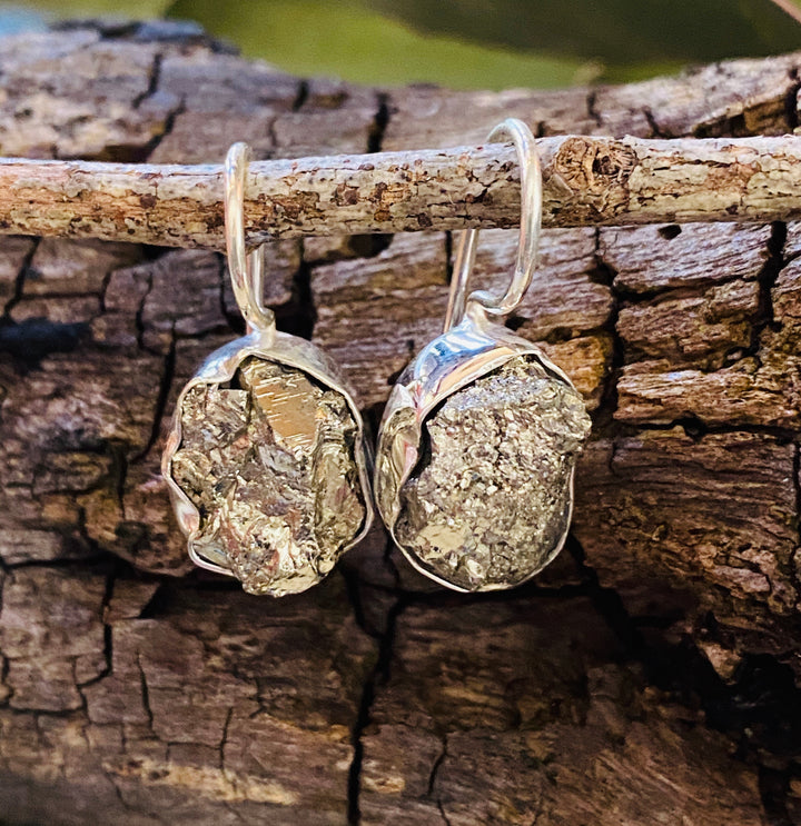 PYRITE DRUZY EARRINGS - 925 STERLING SILVER