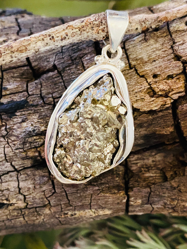 PYRITE DRUZY PENDANT - 925 STERLING SILVER